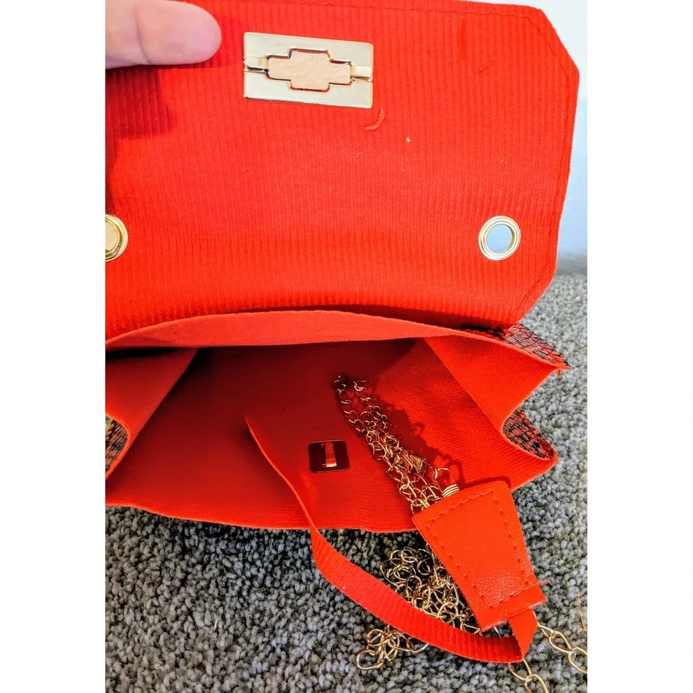 Snakeskin Red‎ Crossbody Bag Gold Chain Strap Party Clutch PU Leather NEW